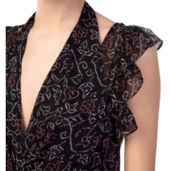 Ulla Johnson 4 Aviva 100% Silk Ruffle Midi Dress Backless Romantic Maxi Black - Picture 12 of 14